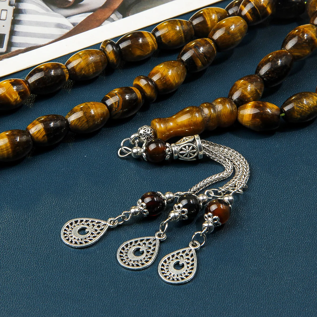 10 * 14mm Tiger Eye Stone Prayer Pilgrimage Bead Bracelet - Suitable for Worship and Recitation