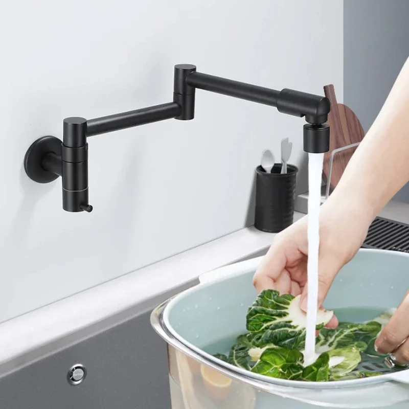 Wall-Mounted Pot Filler Faucet Foldable Kitchen Tap with Bidet Sprayer Cold Water Rotating Spout for Flexible Use