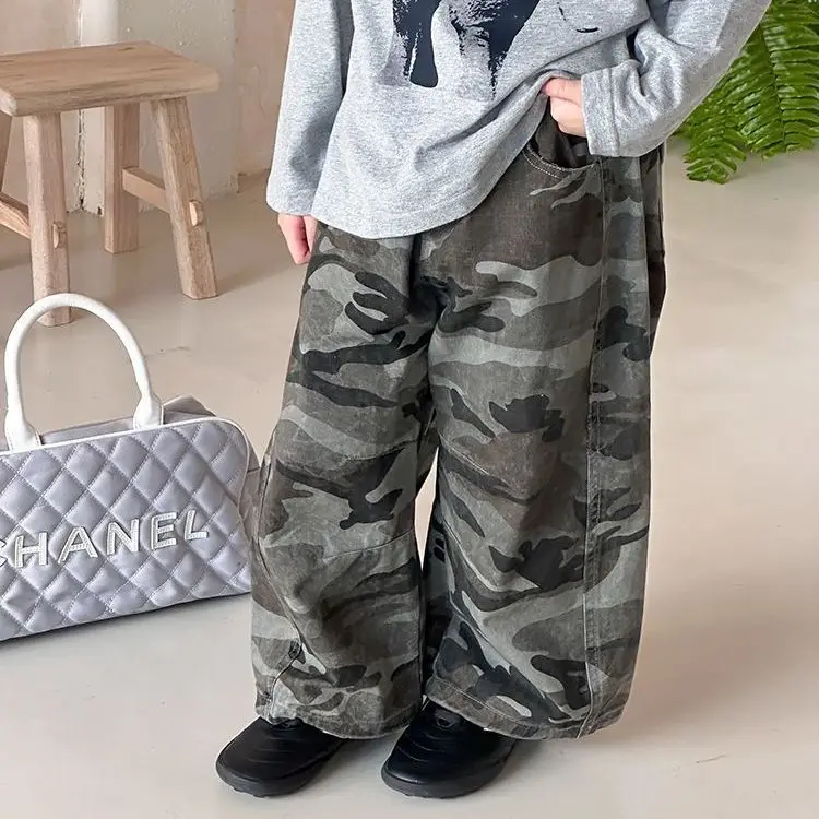 Unisex Kids Tactical Camo Cargo Pants for Boy Girls Military Camouflage Trackpants with Pocket Child Casual Outdoor Trousers