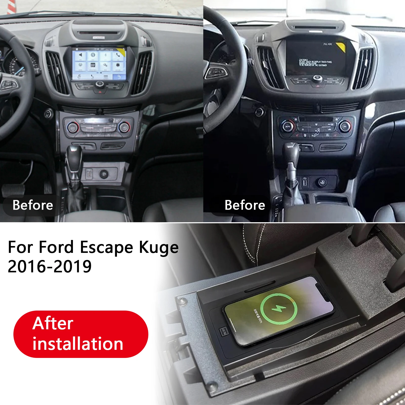 2 din o mais recente para ford escape kuge 2016 2017 2018 2019 console central do carro telefone rápido carregador sem fio placa suporte de carregamen