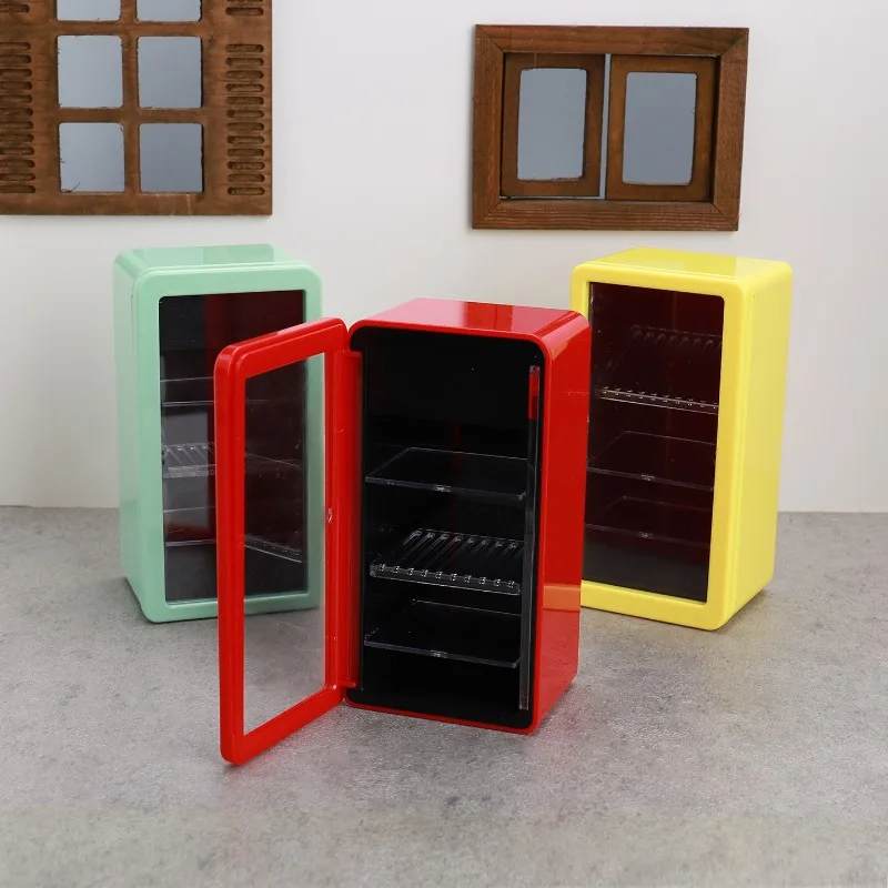 Mini Miniature Simulation Luminous Refrigerator Freezer Model Kitchen Appliance models Dollhouse Furniture Scene Decoration