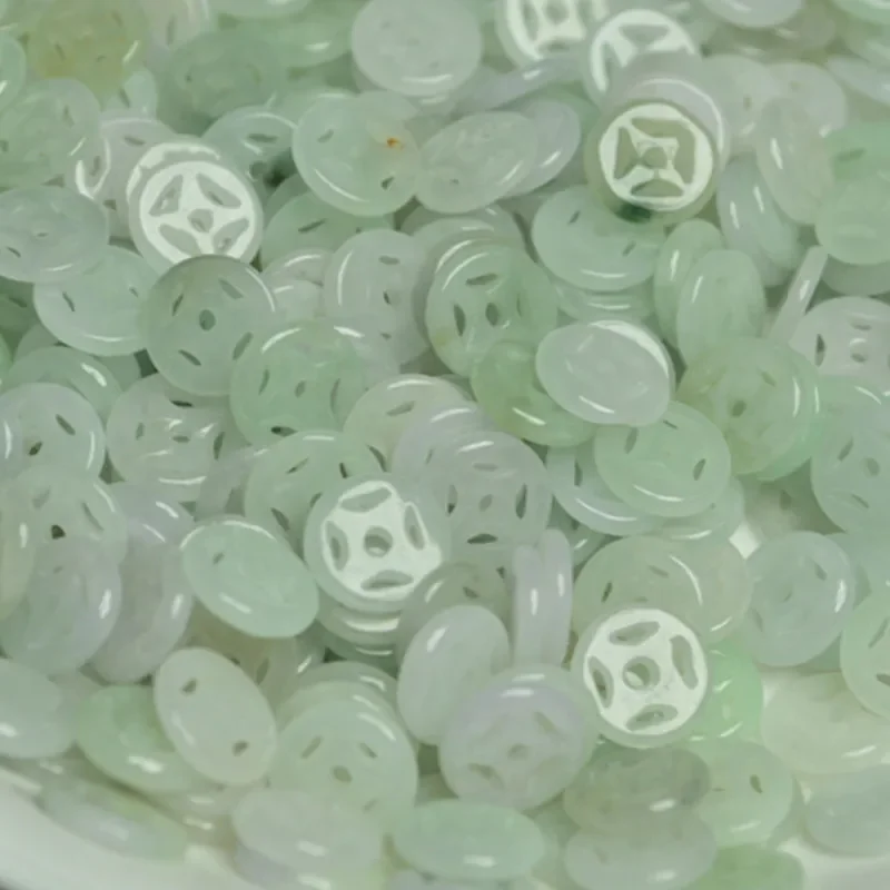 Jade Money Buckle Loose Bead Accessories Wholesale, Ice Glutinous Jadeite Light Green Money Buckle Loose Parts Jewelry Making