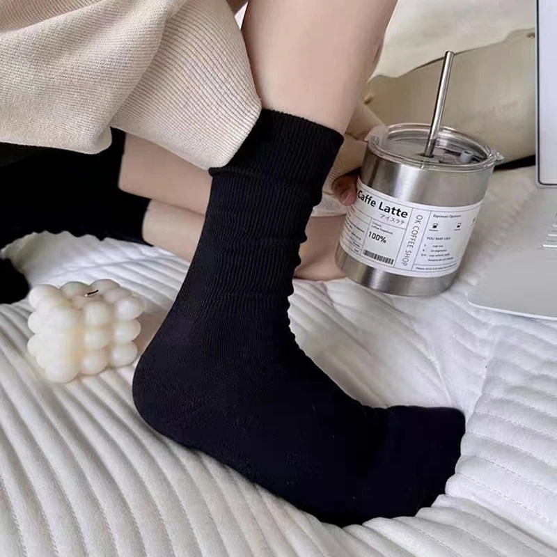 1Pair Autumn Winter Socks For Women Girls Edition Contrast Color False Double Layer Spliced Layered Socks Medium Length Socks