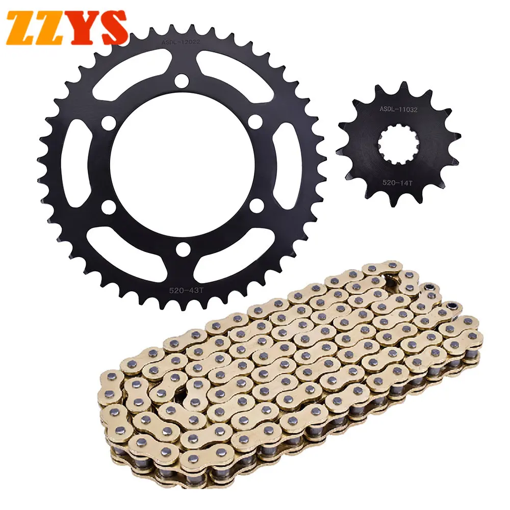 

520HO Motorcycle Gold Chain 520 14T 43T Tooth Front Rear Sprocket for Kawasaki EX250 EX250R EX Ninja 250 R Special Edition 2012