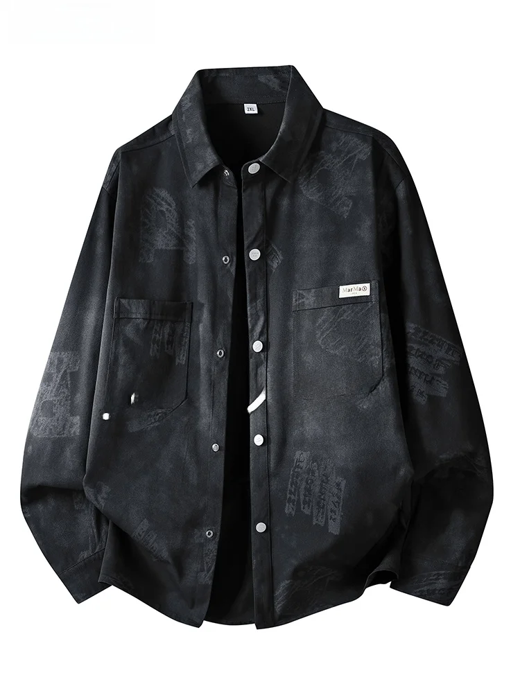 

Мужская повседневная рубашка-куртка свободного кроя с длинным рукавом, отложным воротником, из дышащего полиэфирного волокна, модный городской стиль, весна-осень