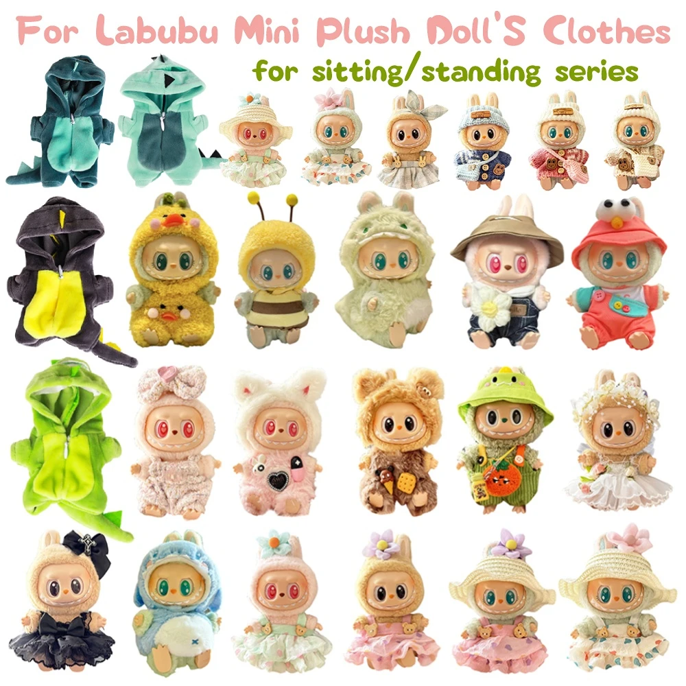 

Одежда для Labubu v1v2, милое свадебное платье, комбинезон, комплект шляпы с цветочным принтом для Labubu, 17 см, мини-плюшевая кукольная одежда, аксессуары для наряда