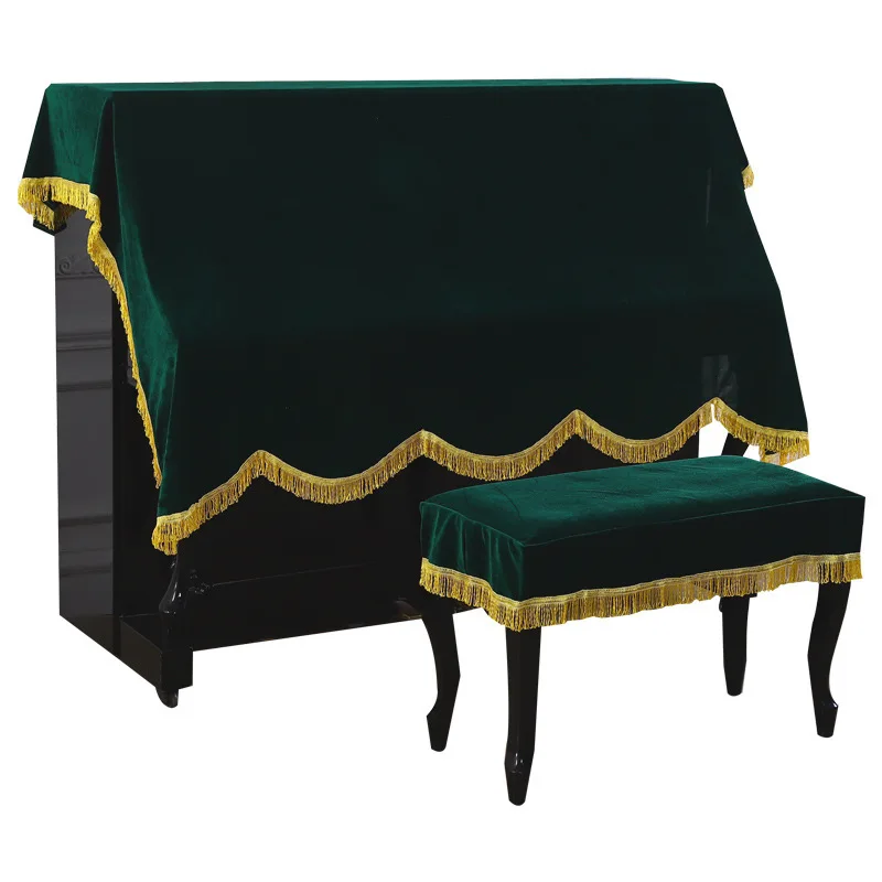 Tassel Gold Velvet Solid Color Upright Piano Cover Stool Cover European Half Dust Cover Cloth Piano Furniture Protective Cover