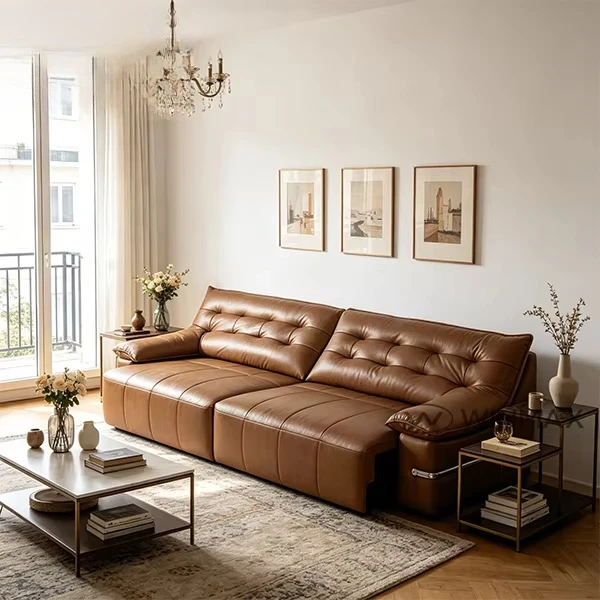 Modern Luxury Genuine Leather Electric Recliner Sofa Bed Durable High Density Foam 2 Seats Brown Living Room Hotel Villa
