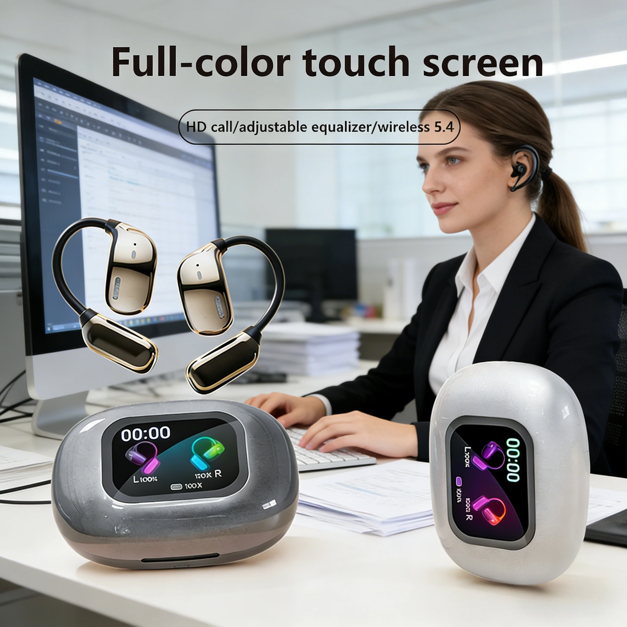 

Hanging Ear Wireless Headphones with LED Screen | AI Translation & Noise Cancelling for Sports/Gaming