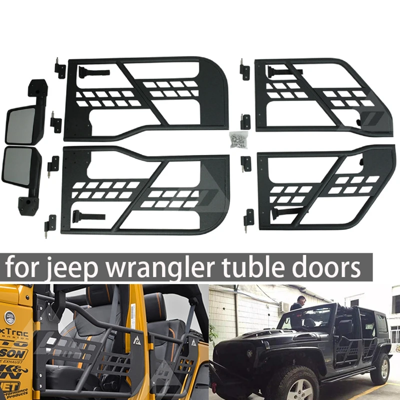 

One Set Black Steel Half Tube Doors With Side Mirror for Jeep Wrangler JK 07-15 4 Doors Offroad Modified Parts Auto Accessories