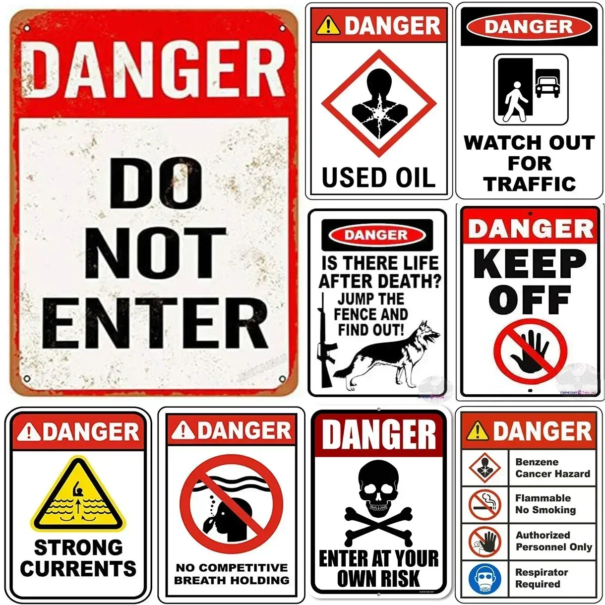 Vintage Gefahr Warnung Metall Zinn Zeichen Don't Enter Wand Poster Plaque Eisen Malerei Dekoration für Garage Garten Cafe Club