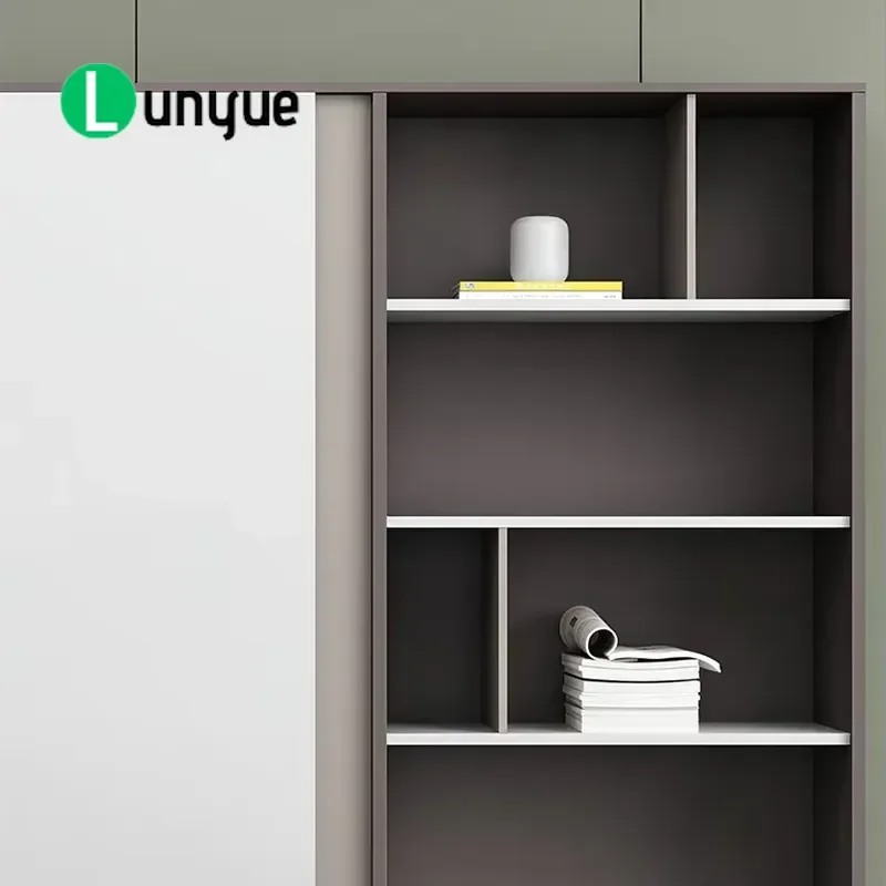 Modern Wooden Office Bookcase with Central Closed Door and Open Storage Rack for Document Display Home Furniture