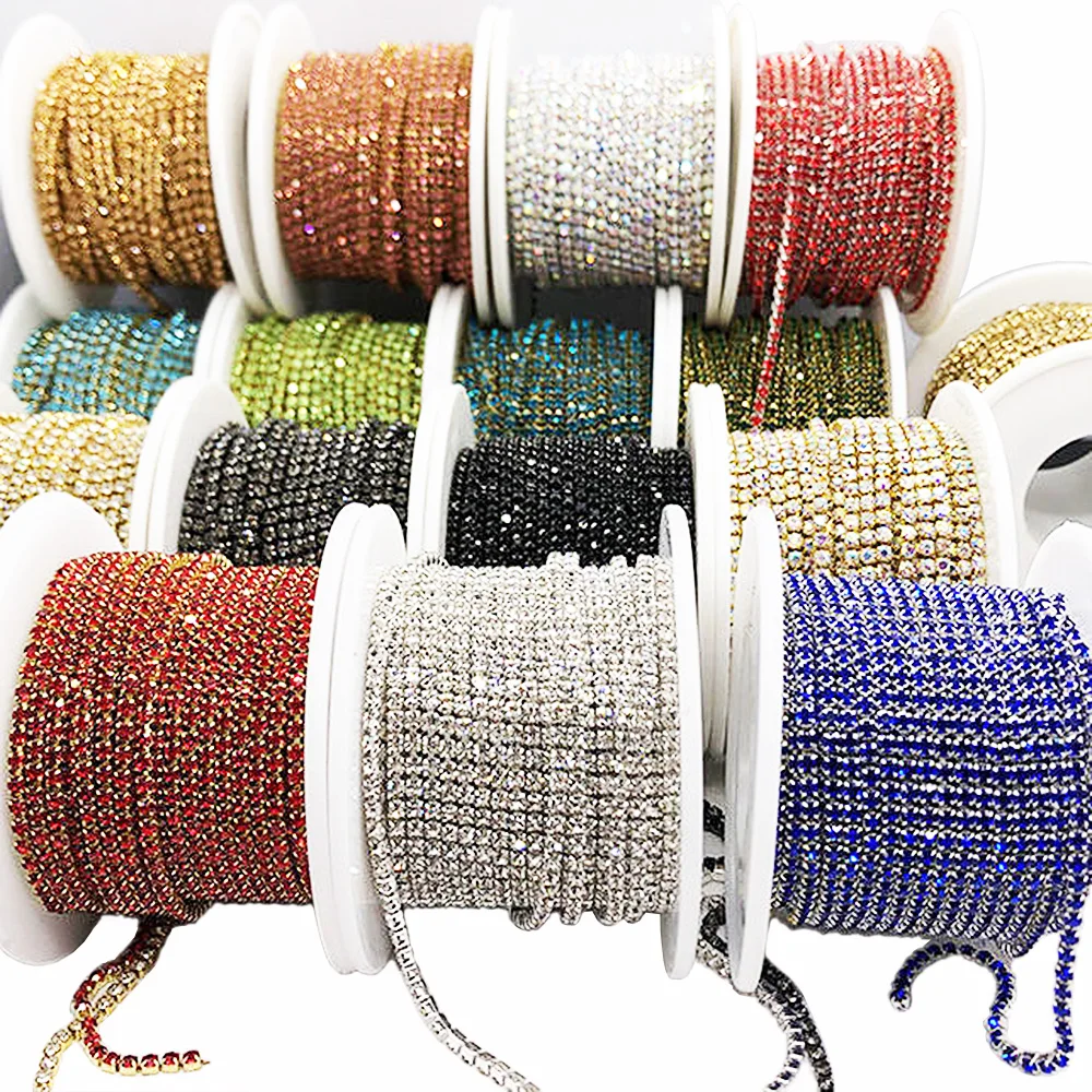 

1 Yard Claw cup Rhinestones Chain Gold Base Shiny Crystals Stones Glass Beads Chain Sewing Rhinestones for Garment Crafts Gems