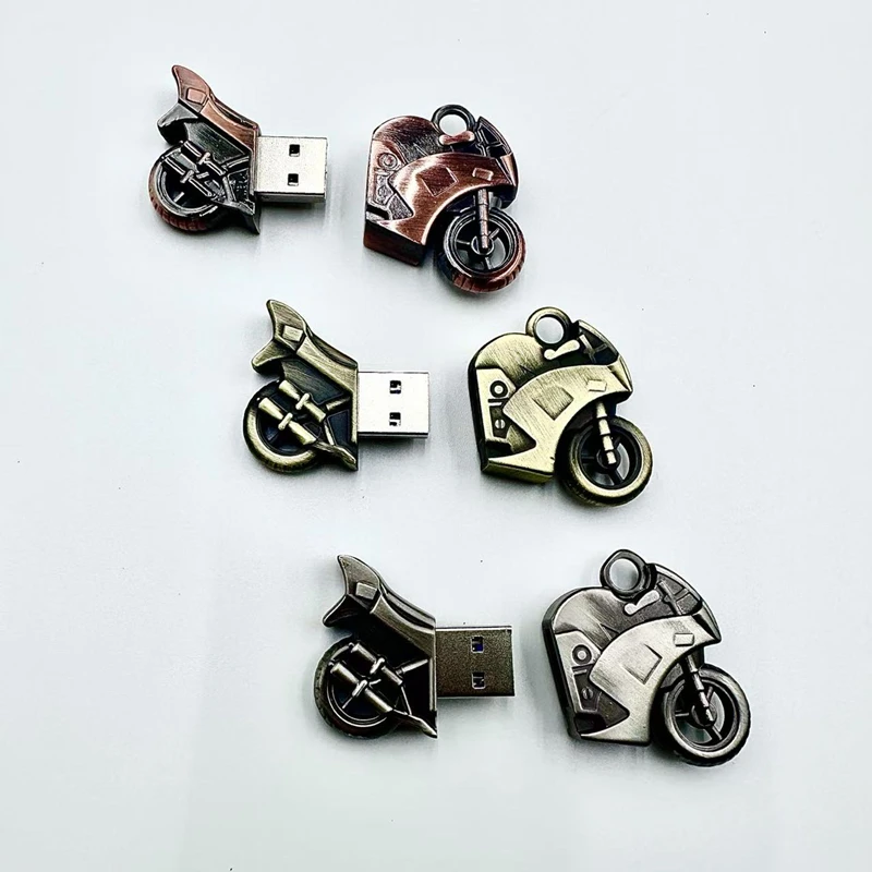 ฟรีที่กําหนดเองเลเซอร์แกะสลักโลโก้สีโลหะรถจักรยานยนต์รุ่น USB2.0 แฟลชไดรฟ์ 4GB 8GB 16GB 32GB 64GB 128GB