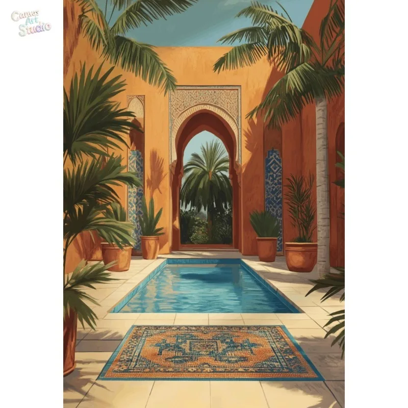 2026 Moroccan Travel Landscape Islamic Architecture Poster Boho Terracotta Archway Door Canvas Painting Wall Art for Room Home