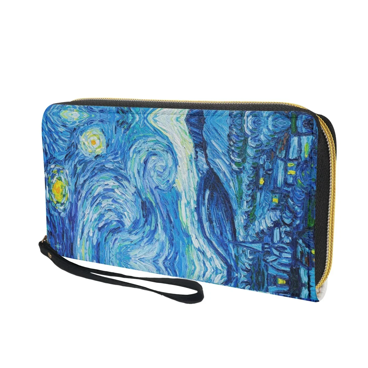 Van Gogh pittura a olio notte stellata Design di lusso portafoglio con cerniera lunga Fashion Party Trend porta carte portamonete pochette in pelle