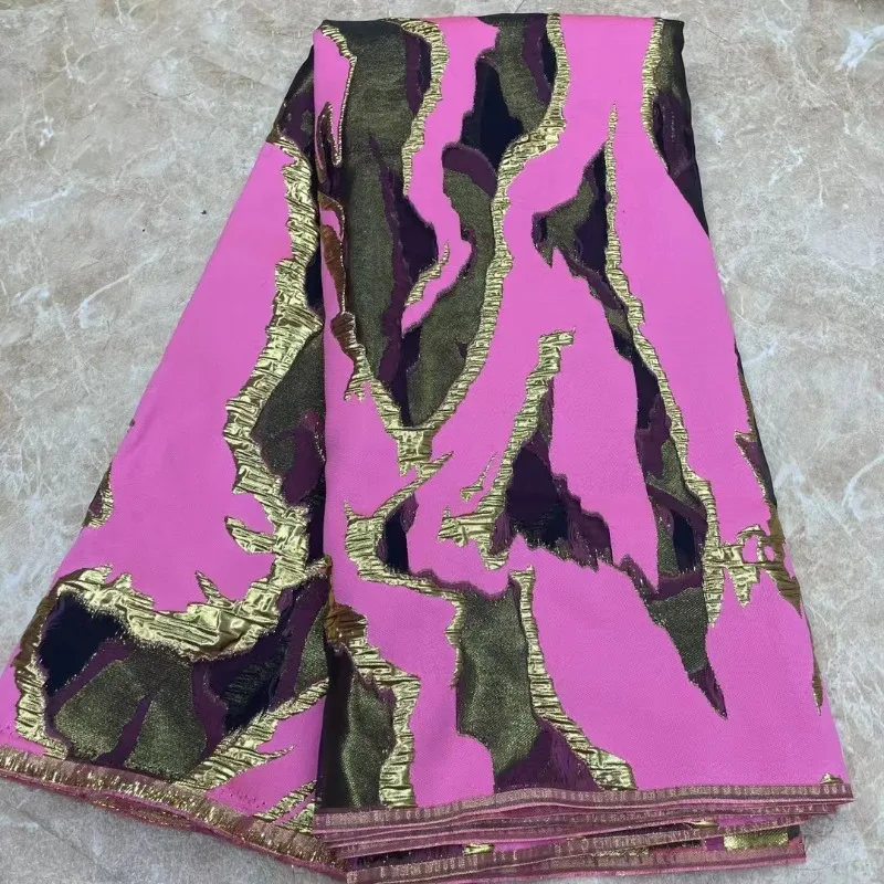 

Pink 180 x 53.93 inches two-tone gold-stamped organza jacquard fabric for summer dresses with transparent Brocade Fabric.