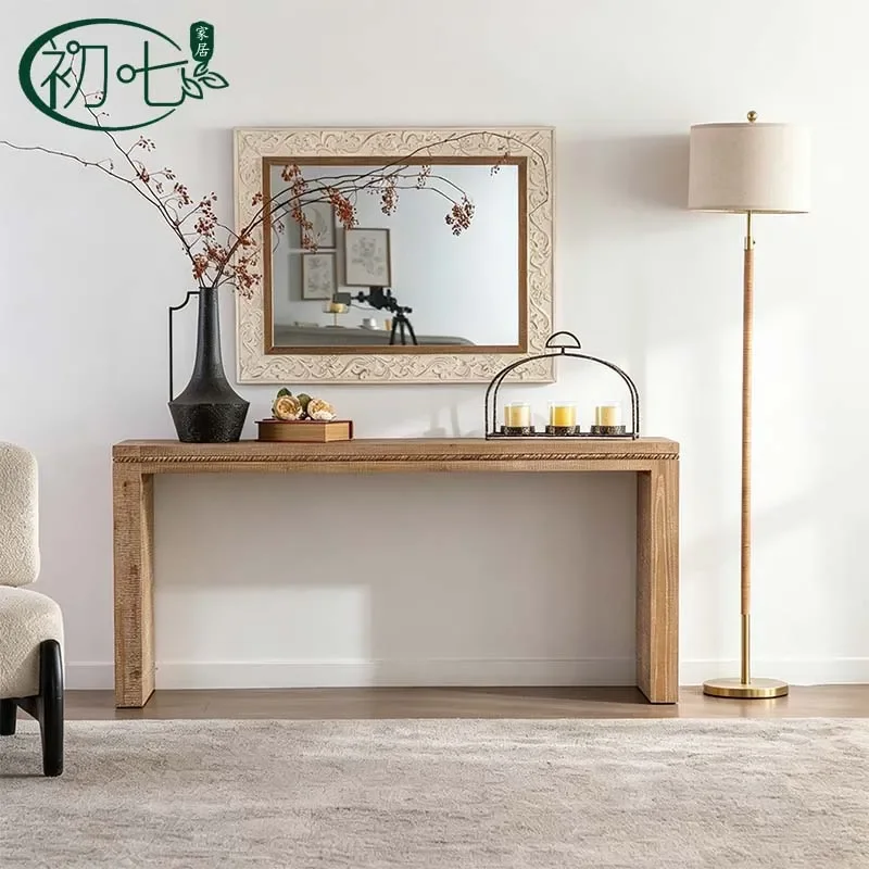 Medieval Style Solid Wood Entrance Table Simple Log Color Retro Decorative Frame Homestay Decoration Narrow Console End View