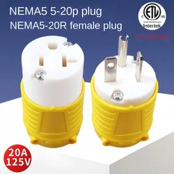 5-20P Male Plug 5-20R Female Connector, ETL/cETL Listed Cord 20A 125V US Standard Replacement Plug Receptacle