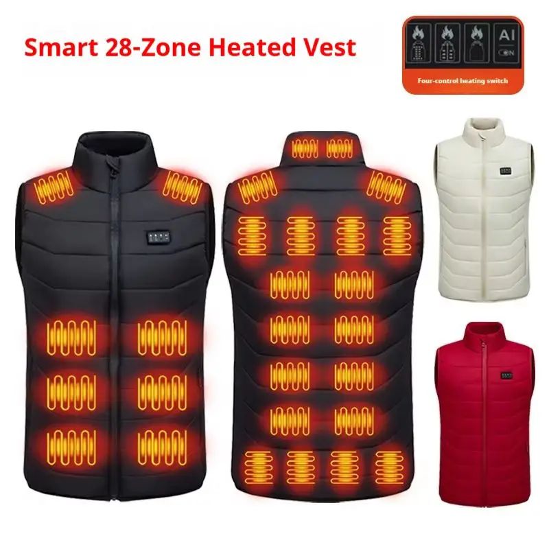 2025 Winter New Smart Heating Vest Four Control 28 Zones Electric Heating Warm Men's Women's Same Style Motorcycle Rider Vest