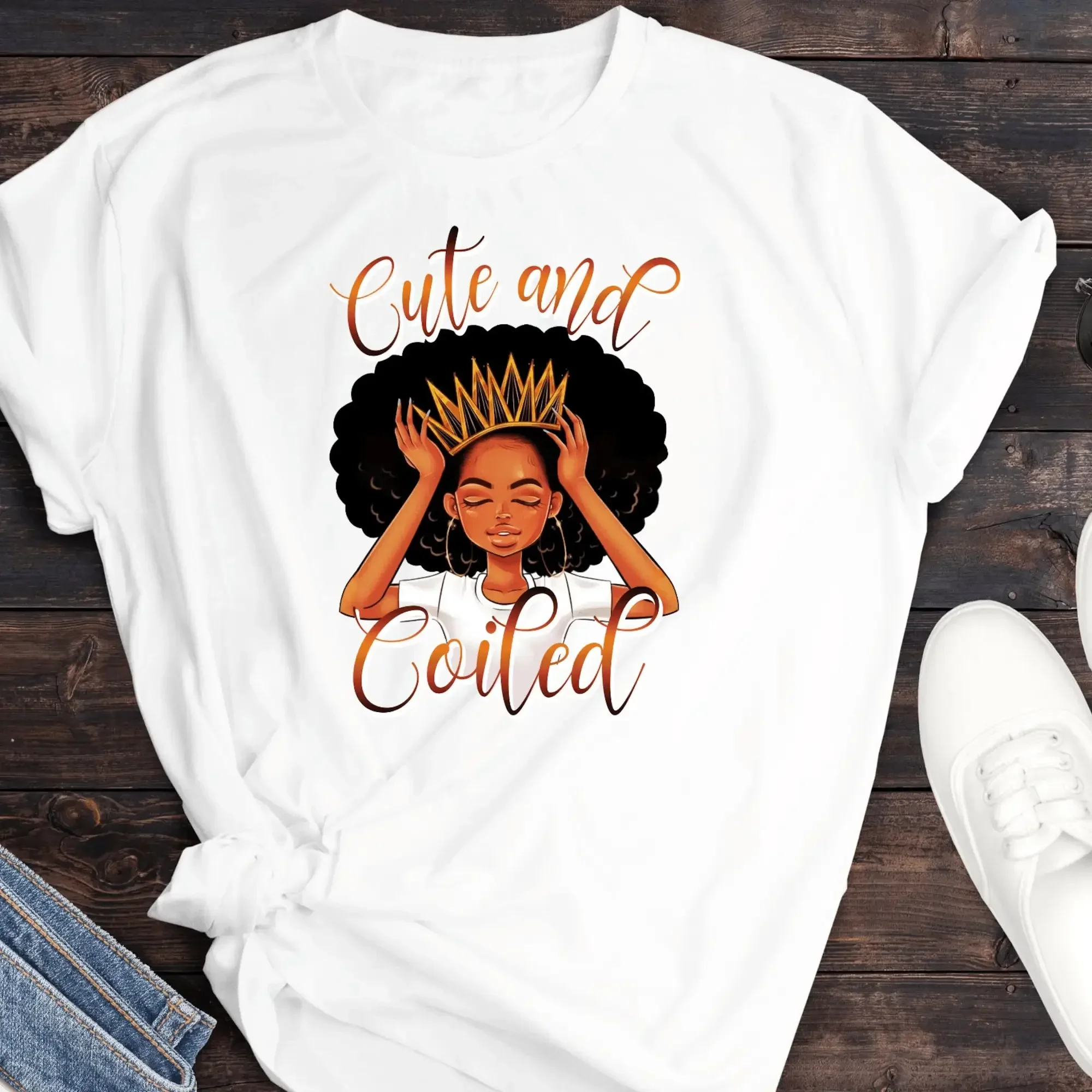 Cute and Coiled Sublimation T-Shirt, Positive Affirmations, Inspriational Shirt, Black Girl Magic, Melanin Magic, Big Hair