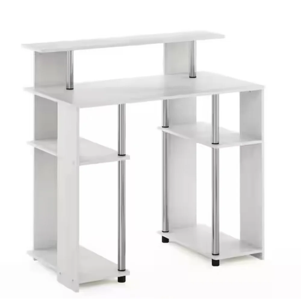 36 بوصة. مكتب كمبيوتر مستطيل من خشب البلوط غاري مع أرفف؛ إنه رائع للشقق والمسكن الذي يحد من المساحة #3