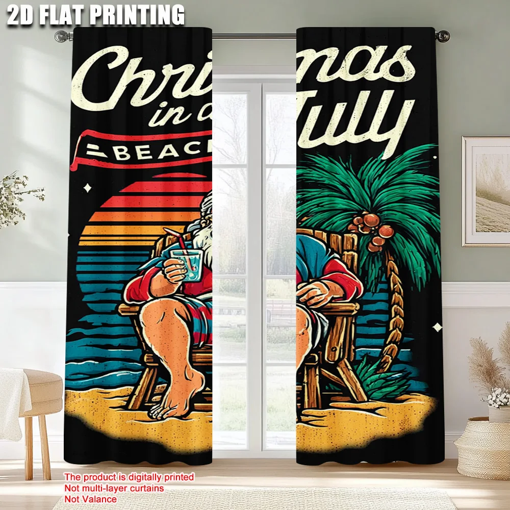 2 قطعة ، لوحات ستائر شعبية بطباعة طائرة ثنائية الأبعاد لعيد الميلاد المجيد سانتا كلوز والنسيج الاستوائي متعدد الاستخدامات (بدون قضيب) عطلة