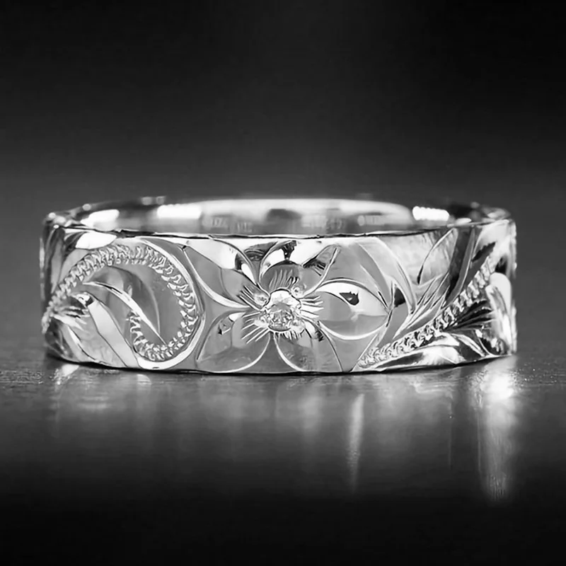 

Huajie Floral Pattern Carved Rings for Women Cubic Zirconia Inlaid Elegant Gorgeous Gold/Silver Tone Wedding Party Jewelry