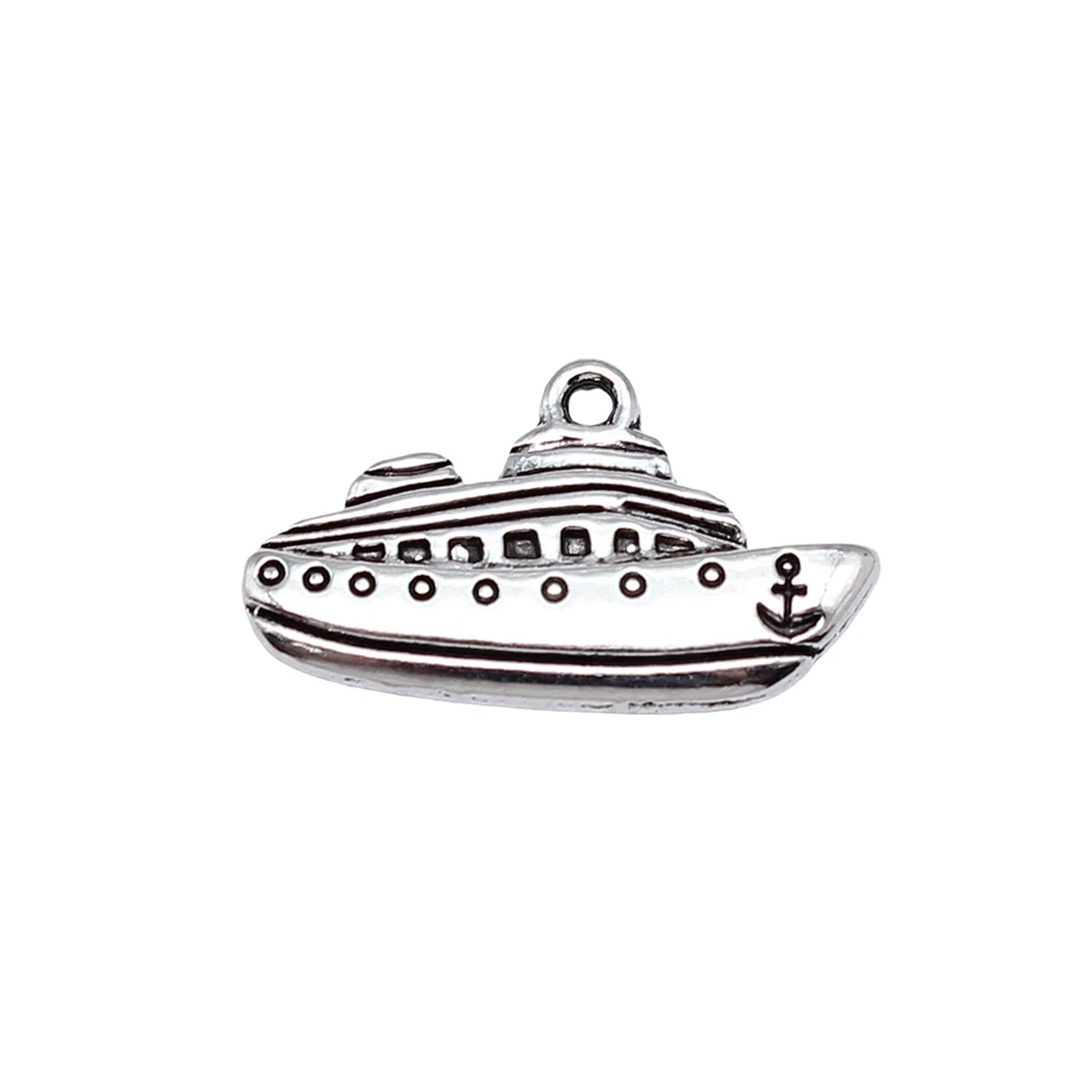 10pcs/lot 25x15mm cruise ship Charms For Jewelry Making Antique Silver Color 0.98x0.59inch