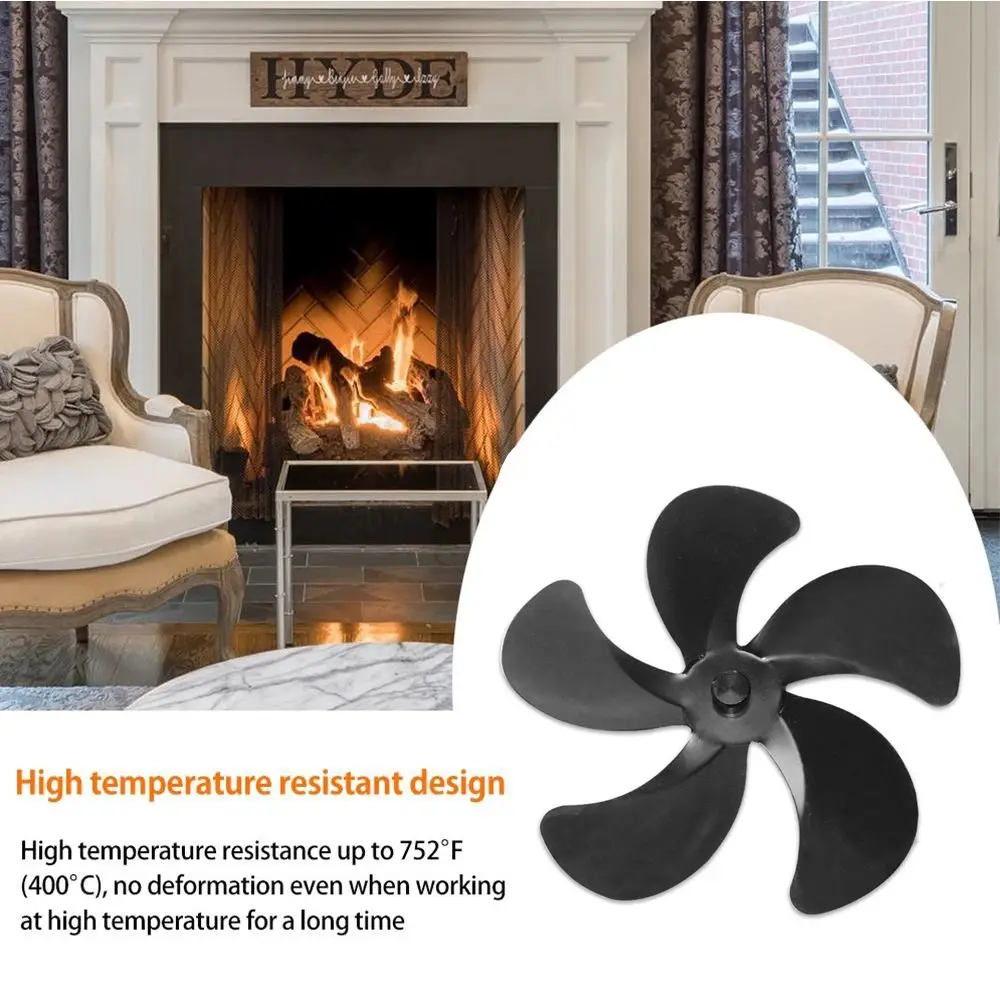5 Blades Power Saving Eco Fire Heat Log Burner Wood Stove Fan Fireplace Fan for Heat Powered