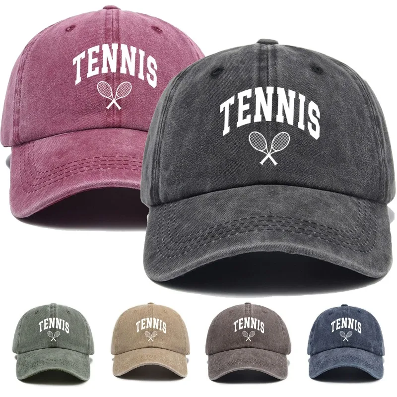 1pc Retro Tennis Racket Printted Baseball Caps for Women,Casual Outdoor Adjustable Driver Caps Suitable for Spring and Summer