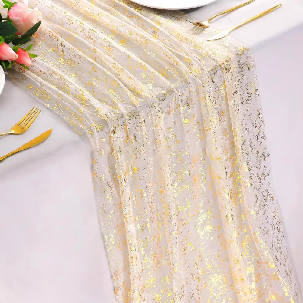 Golden Sequin Table Runner Golden Glittering Bohemian Style Wedding Party Table Runner with See-through Tulle Stain-proof