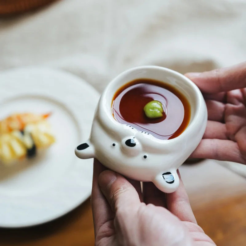 Japanese Underglaze Color Hand Kneaded Ceramic Cartoon Teddy Bear Sauce Dish Home Soy Sauce Mustard Dish Creative Seasoning Dish