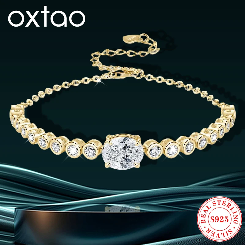 

OXTAO 925 Sterling Silver Bubble Bracelet for Women Certified Oval Cut Original Moissanite Bezel Bracelet Fine Wedding Jewelry