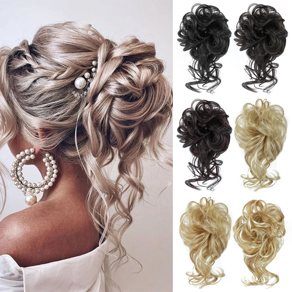 

AZIR Synthetic Curly Scrunchie Chignon With Rubber Ban Hair Ring Wrap Around on Hair Tail Messy Bun Ponytails Extension