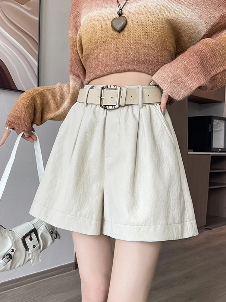 

High Waist PU Leather A-Line Casual Pants Women's Spring Faion Age-Defng Versatile orts Outerwear Boot Pants