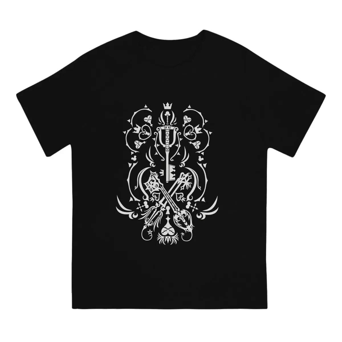 Leisure Black T-Shirts Men Crewneck Cotton T Shirts Kingdom Hearts Short Sleeve Tees Unique Clothes