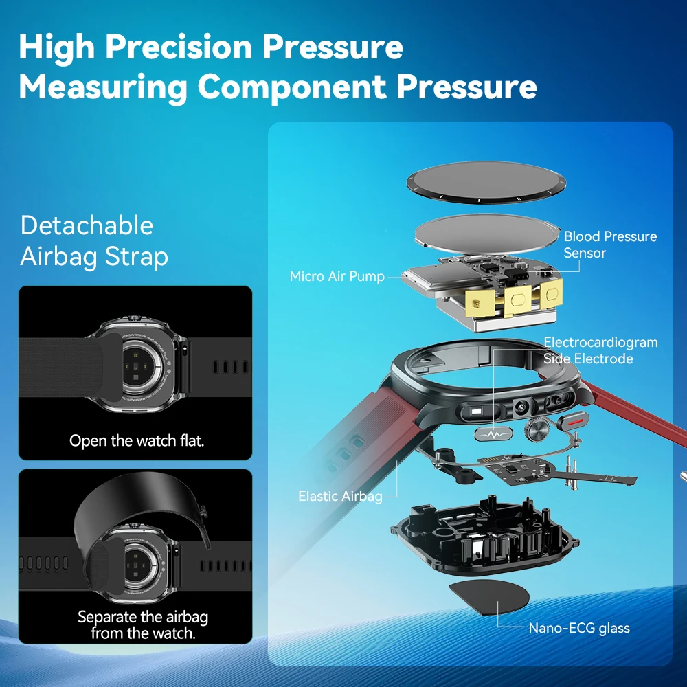 2025 NOYAFA New Air Pump Smart Watch Airbag Precision Measure Sphygmomanometer Heart Rate ECG Uric Acid NFC
