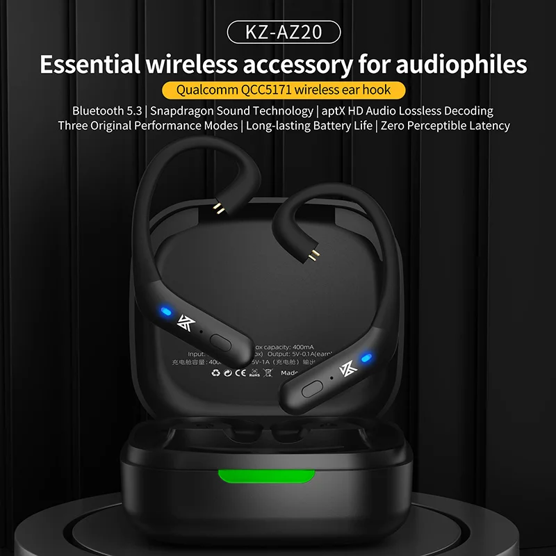 KZ AZ20 Upgrade Wireless Headphones Bluetooth 5.3 Cable Wireless Ear Hook With Charging Case APTX-HD/APTX/AAC/SBC For PR2 Krila