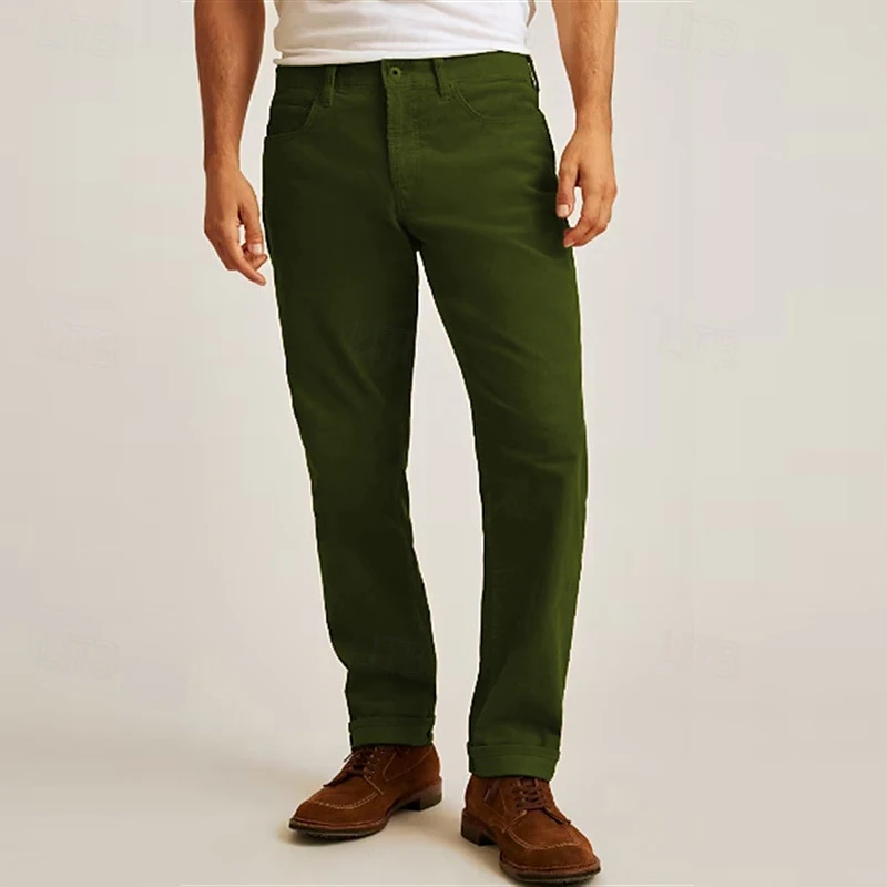 

New Casual Solid Color Corduroy Mens Pants Autumn Fashion Loose Straight Trousers Men Spring Daily Leisure Pants