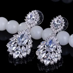 Fashion AAA Cubic Zirconia Chandelier Dangle Drop Earrings White Gold Color Crystal CZ Wedding Party Jewelry for Women