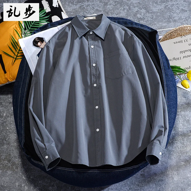 

Светло-голубая мужская рубашка с длинным рукавом, повседневная, из ледяного шелка, свободного кроя, для пар, модная рабочая одежда в стиле Гонконга, японский тренд