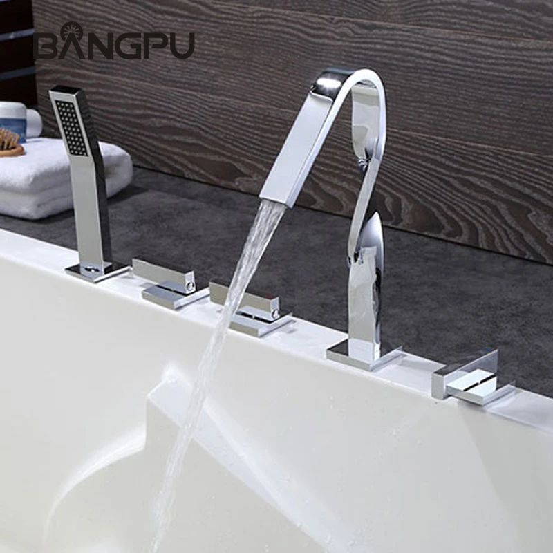 

5 Hole Bathroom Tub Faucet Set with Sprayer Deck Mounted Bath Tub Faucet Combo Set Roman Tub Faucet with Handheld Shower Chrome