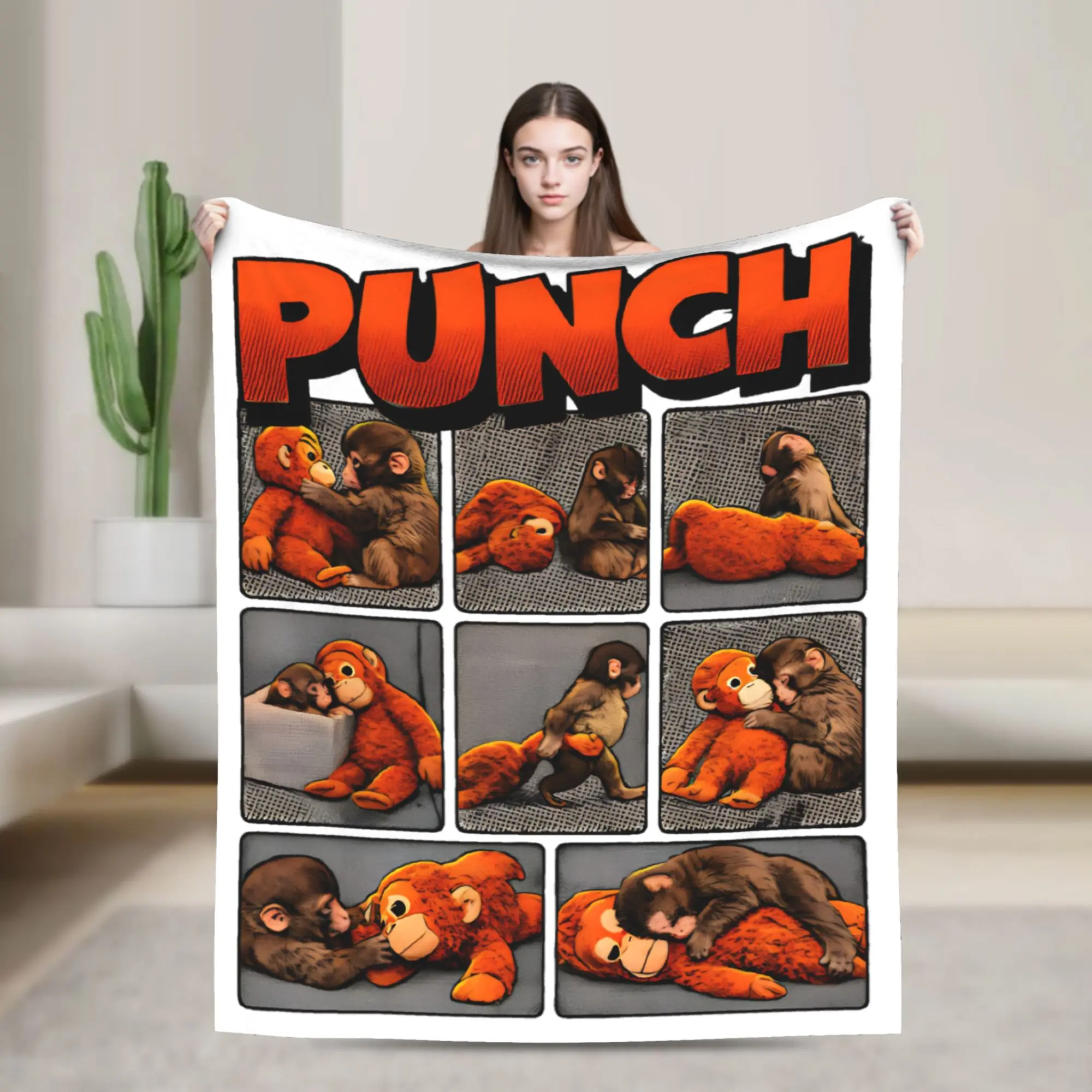 

Многофункциональное легкое фланелевое одеяло-плед с принтом Punch Monkey Cute для кровати и дивана