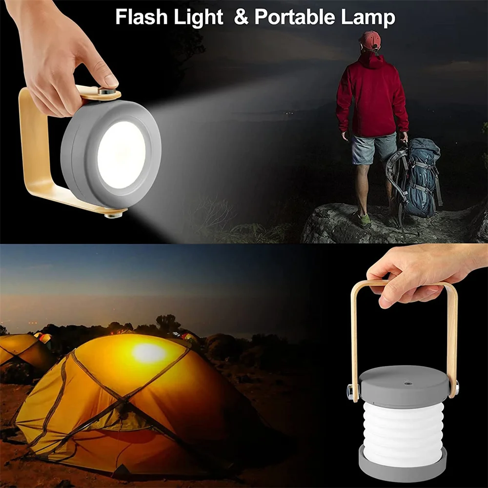 Foldable LED Bedside Table Lamp Dimmable Lantern Night Light Portable Desk Lights USB Rechargeable For Reading Camping Indoor