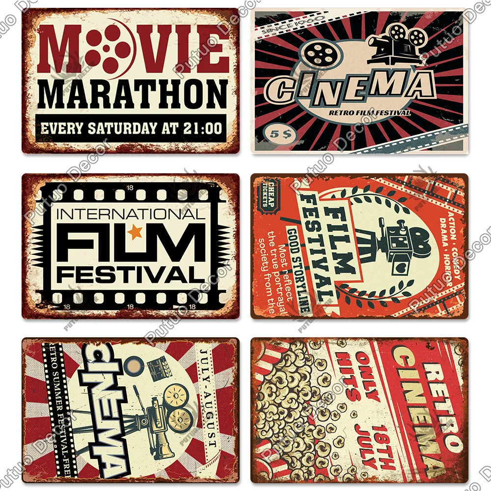 Putuo Decor Cinema Vintage Metal Plaque Metal Sign Tin Sign Iron Poster for Movie Theater Club Living Room Home Wall Decor