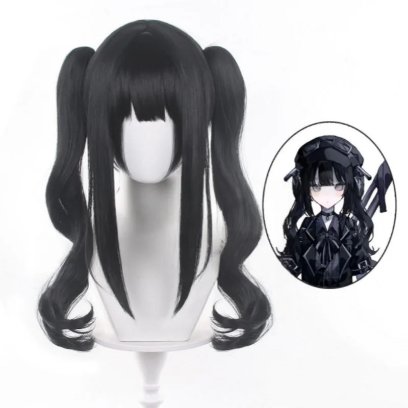 Game Magical Girl Witch Trial Kurobe Nanoka Cosplay Wig Black Long Pigtails with Blunt Bangs Cute Wigs For Women Girls Halloween