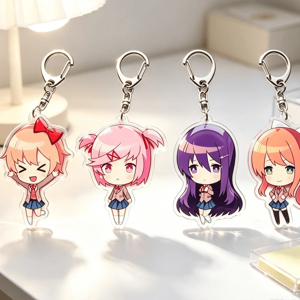 Image of Für das beliebte Spiel DDLC Yuri Monika Sayori Natsuki: Peripherer Acryl-Schlüsselanhänger, Q-Version, niedliches Festivalgeschenk, Rucksack-Accessoires