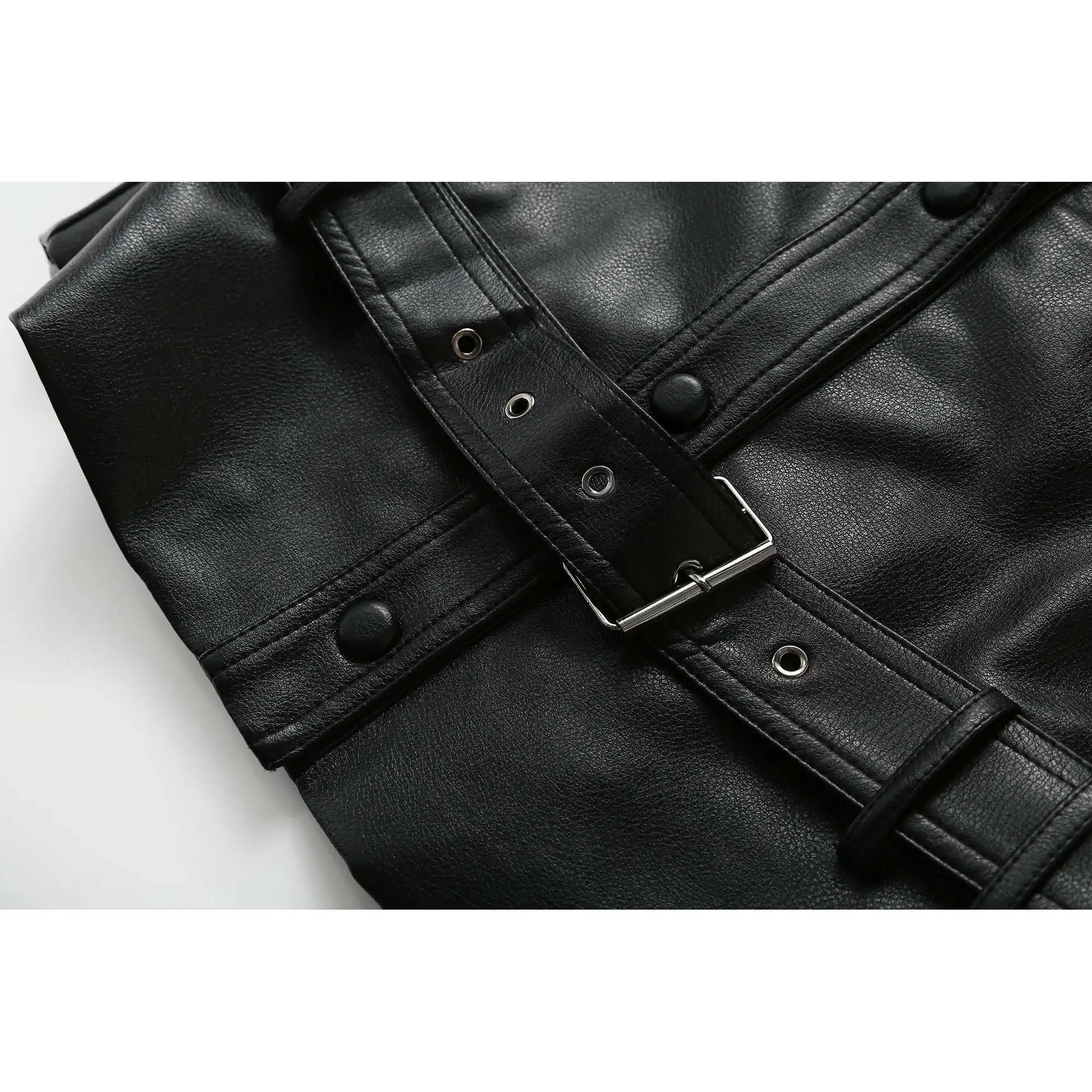 معطف نسائي من الجلد الرائع من Jaet بتصميم ربيع الخريف وتخسيس لراكبي الدراجات النارية متعدد الاستخدامات وياقة طويلة Sve