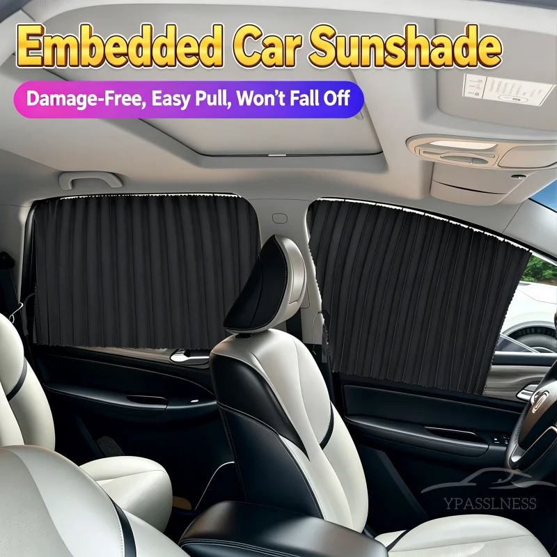 Embedded Rail Car Blinds, Sunshades, Smooth Sliding windows, Blackout Curtains, Side windows, privacy Insulation Blinds, privacy